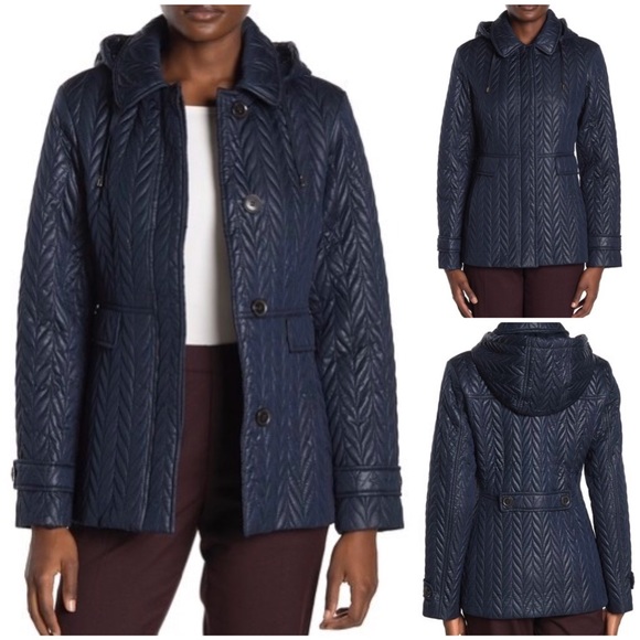 Kate Spade Quilted Herringbone Jacket Navy Blue - Picture 9 of 11
